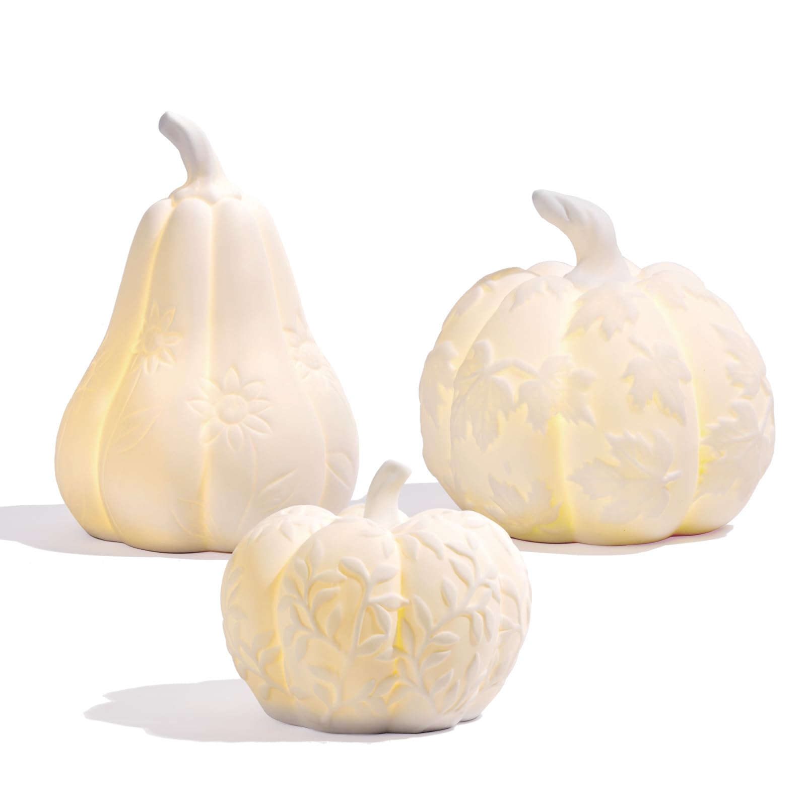 Amazon.com: Blivergowell Set of 3 Large Ceramic Pumpkin with Light